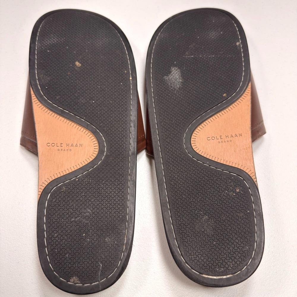 Cole Haan Mens Leather Slide Sandals Brown Grand Perforated Slides Size 12 M - Picture 6 of 12